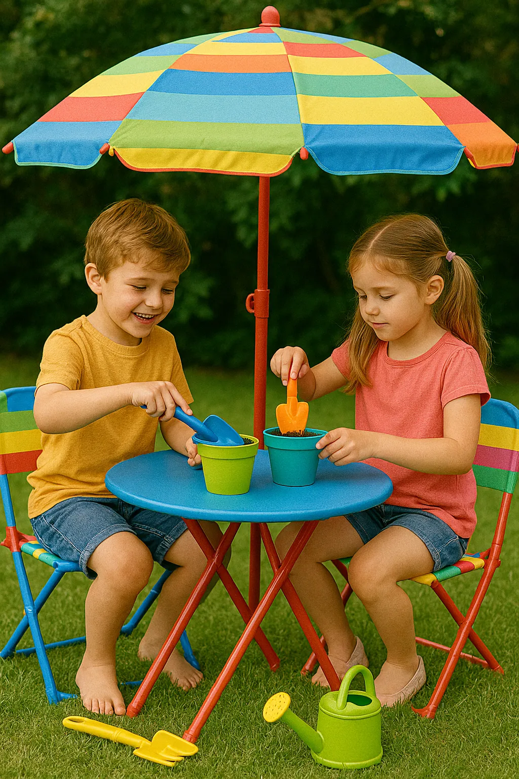 bild eines kindes mit Gartenset für Kinder